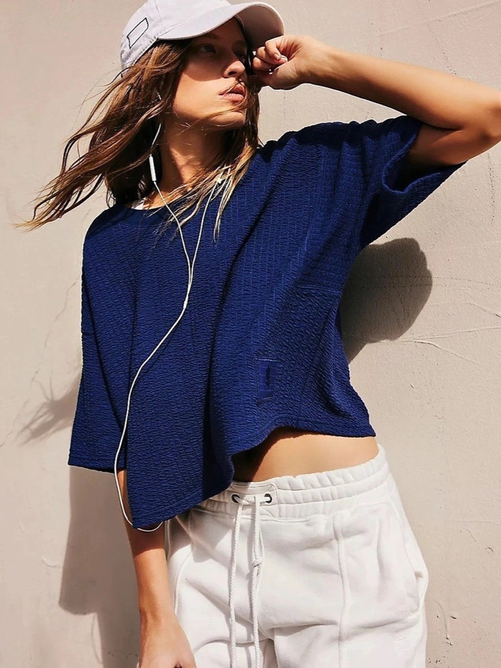 Free People Movement Inspire Blue Textured Tee